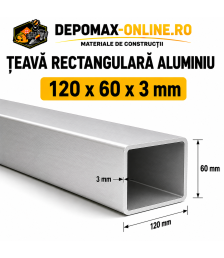 Teava rectangulara aluminiu 120 x 60 x 3 mm, 6 metri (EN AW-6060)